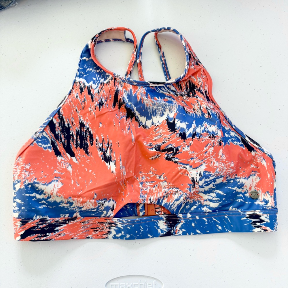 Like New - GYMSHARK High Neck Bikini Top Blue Orange Size LARGE Padded